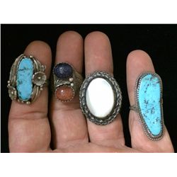Four Native American Sterling, vintage rings