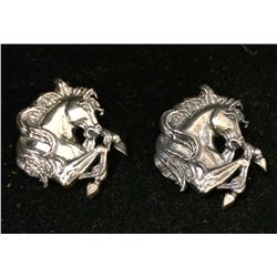 Pair of rearing horse sterling pendants
