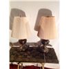 Image 2 : Pair of Lantern Style Table Lamps (Double Switch) w/Shades for one money