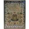 Image 1 : Framed needlework sampler of house and birds, Ann Taylor, 1840, 43cm x 33cm…