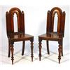 Image 1 : Pair of Gothic style stained pine hall chairs on baluster turned legs…