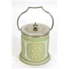 Image 1 : Victorian three colour Wedgwood Jasperware biscuit barrel decorated in green, yellow and white wi…