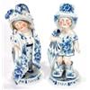 Image 1 : Pair of Victorian bisque floral blue and white transfer printed Mama and Papa figures, various ma…