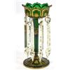Image 1 : Victorian green glass hand gilded lustre with cut glass drops, 27cm high…