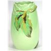 Image 1 : Clarice Cliff vase, hand painted with leaves on a green ground, marks to base, 23cm high…