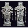 Image 1 : Pair of Victorian square based cut glass candlestick lustres with cut glass drops, 24cm high…