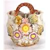 Image 1 : Hand painted Victorian pottery floral basket with ropetwist handle, 16cm high…