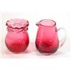 Image 1 : Cranberry twisted glass pot and jug, tallest 10cm…