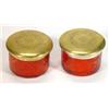 Image 1 : Pair of Cranberry glass pots with silver plated lids, 5cm diameter…