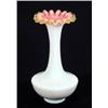 Image 1 : Pink and white vaseline glass vase with frilled neck, 15cm high…