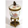 Image 1 : Sampson pot and cover on an omolu stand, hand painted with flowers and peacocks, marks to base, 1…