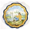 Image 1 : Hand painted Continental pottery shaped dish, decorated with man tending to a cow, 18cm diameter…
