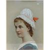 Image 1 : Over painted photographic portrait of a young maiden wearing a white lace hat, 36cm x 28cm…