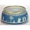 Image 1 : Wedgwood blue Jasperware bowl, decorated with Roman style figures and silver plated rim, impresse…