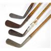 Image 1 : Four wooden shafted golf clubs, Scottish Special, Harry Barden Special, a mashie and one other…