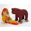 Image 1 : 1920s straw filled toy parrot and a brown felt dog on wheels…