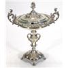 Image 1 : Silver plated twin handled caviar dish and cover, decorated with swags, 33cm high…