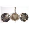 Image 1 : Oranate silver plated sugar sifter and two silver plated coasters with coat of arms decorations…
