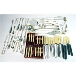 Large quantity of silver plated cutlery including knives, forks, spoons, ladles, sugar tongs, fis…