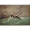 Image 1 : Pair of gilt framed oil on canvases of sailing ships in rough water, Lemerre?, 31cm x 23cm each…