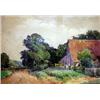 Image 1 : Framed watercolour of a cottage beside a lane with people, Tatton Winter, 35cm x 24cm…