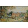 Image 1 : Gilt framed watercolour 'Huntsman With Dog In Front Of Cottage', A. Meyrick, 1903, 18cm x 10cm…