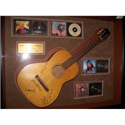 WILLIE NELSON, W. JENNINGS EXTREMELY RARE COUNTRY MUSIC LEGENDS HAND SIGNED, CUSTOM FRAMED GUITAR
