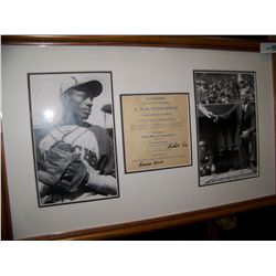 VERY RARE, DUAL SIGNED CONNIE MACK & SATCHEL PAIGE SIGNED DOCUMENT, WITH PICTURES AS SHOWN