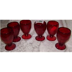 GORGEOUS LOT OF (6) VINTAGE RUBY RED GOBLETS