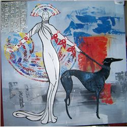 ORIGINAL UNIQUE MIXED MEDIA PAINTING IN THE MANNER OF ERTE 32 X 32