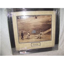 BABE RUTH SIGNATURE CUT OUT IN CUSTOM FRAME WITH BLACK & WHITE PICTURE