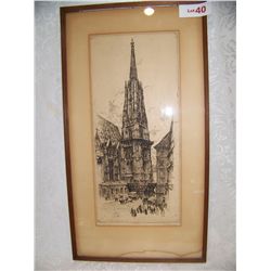 ANTIQUE HAND SIGNED ETCHING OF GERMAN CITY