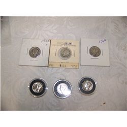 (6X$) MERCURY HEAD DIMES (3) B.U