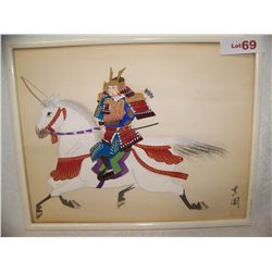 JAPANESE WATERCOLOR, SAMURAI ON HORSEBACK