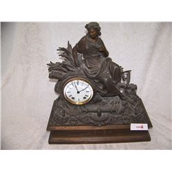 19th CENTURY FRENCH  SETH THOMAS MANTLE CLOCK  WITH BRONZE SCULPTURE