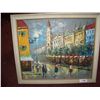 Image 2 : MID CENTURY MODERN ORIGINAL OIL ON CANVAS, BY HARIMER. "EUROPEAN STREET SCENE"