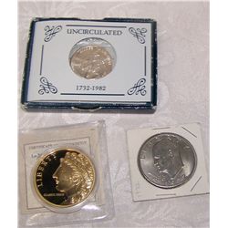 (3) PIECE COIN LOT INCLUDING U.S SILVER WASHINGTON QUARTER, 1972 IKE SILVER DOLLAR