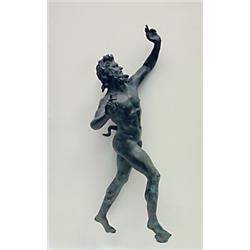 A 19th century cast bronze figure of The Dancing Faun, probably Italian, nude character with arms...