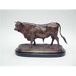 P.J. Mene, fine bronze model of a bull with nut brown patination, standing on oval base cast with...