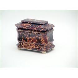 A Regency tortoiseshell 2-division tea caddy, of serpentine octagonal form on ivory ball feet, 7....