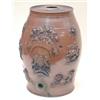 Image 1 : A pre-Victorian salt-glazed stoneware liquor barrel moulded with royal arms, lions and vines in b...