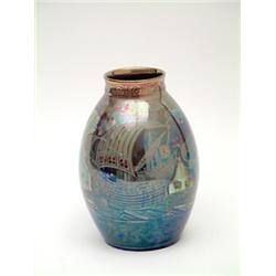 A Pilkingtons Royal Lancastrian lustre vase, decorated with 3 galleons, 8.5ins £1,000-1,500...