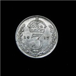 Great Britain 1917 Post WWI Silver 3 Pence Unc.