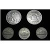 Image 2 : 2 Silver Half Dollars and 3 Silver War Nickels