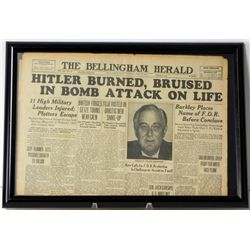 Frmd Orig Newspaper "Hitler Burned, Bruised" July 1944
