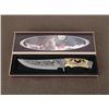 Image 1 : LARGE ETCHED BLADE HUNTING KNIFE-CUT OUT WOLF GRIP,CASE
