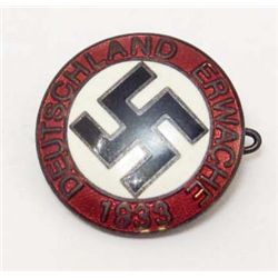 NAZI GERMAN DEUTSCHLAND ERWACHE ENAMELED PARTY BADGE