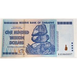 2008 ZIMBABWE 100 TRILLION DOLLAR BANK NOTE