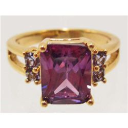 18K GOLD FILLED AMETHYST & CZECH CRYSTAL RING - SZ. 6