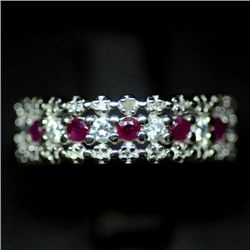 WHITE GOLD OVER STERLING SILVE RUBY RING - SIZE 5.75